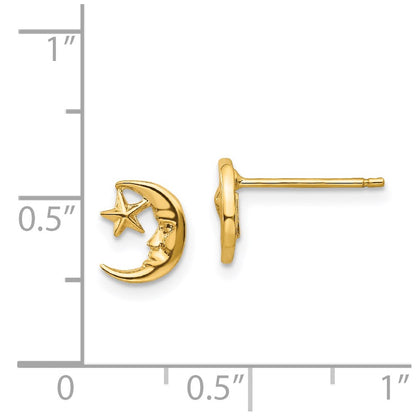 14K Yellow Gold Moon And Star Post Earrings