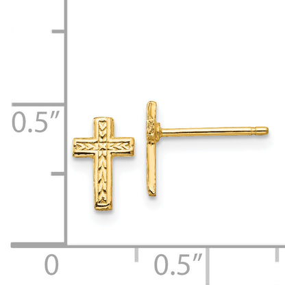 14K Yellow Gold Polished Cross Post Earrings