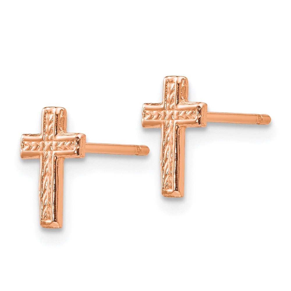 14K Rose Gold Polished Cross Post Earrings
