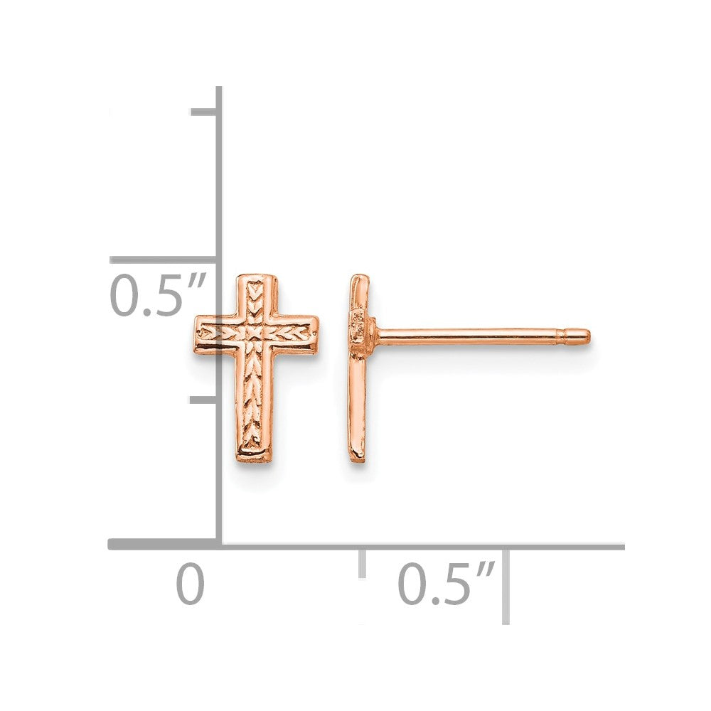 14K Rose Gold Polished Cross Post Earrings