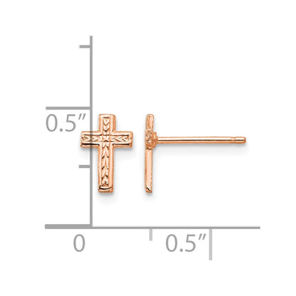 14K Rose Gold Polished Cross Post Earrings