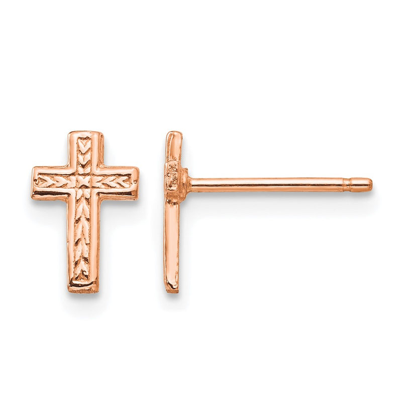 14K Rose Gold Polished Cross Post Earrings