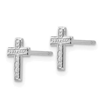 14K White Gold Polished Cross Post Earrings