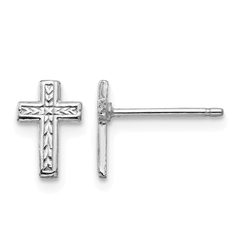 14K White Gold Polished Cross Post Earrings