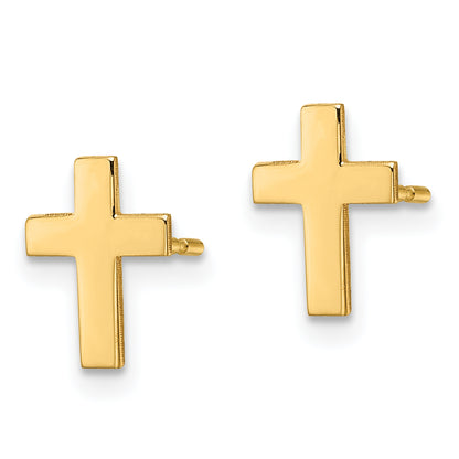 14K Yellow Gold Polished Cross Earrings