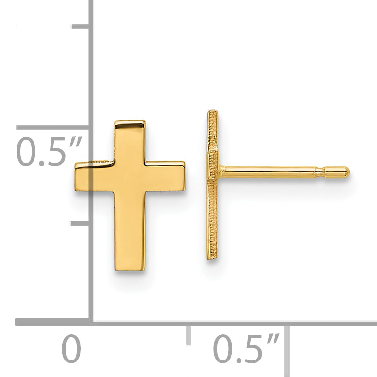 14K Yellow Gold Polished Cross Earrings
