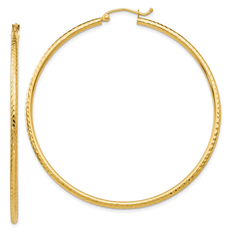 14K Yellow Gold Diamond-Cut 2mm Round Tube Hoop Earrings