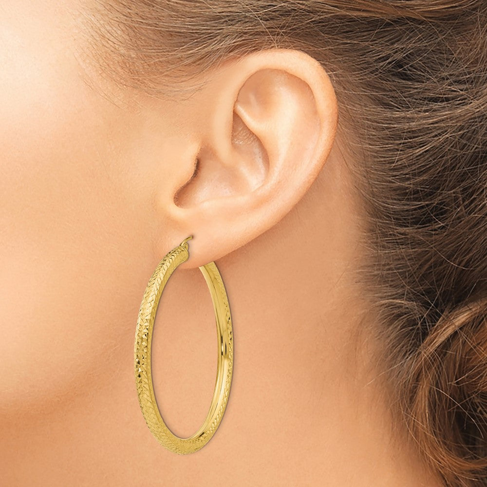 14K Yellow Gold Diamond-Cut 4mm Round Hoop Earrings