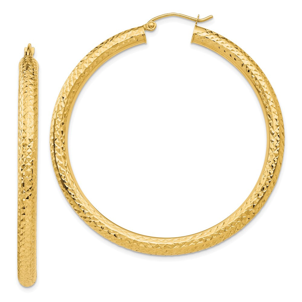 14K Yellow Gold Diamond-Cut 4mm Round Hoop Earrings