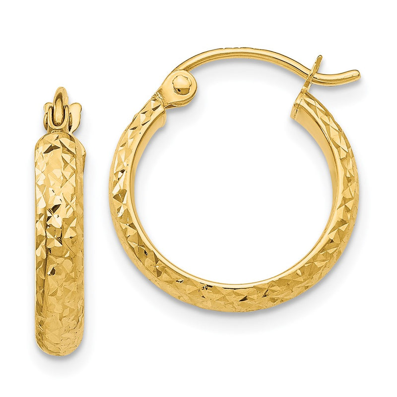 14K Yellow Gold Diamond-Cut 2.8X15mm Hollow Hoop Earrings