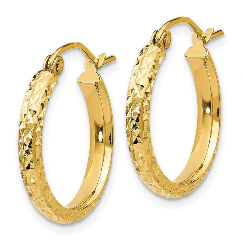 14K Yellow Gold Diamond-Cut 2.8X18mm Hollow Hoop Earrings