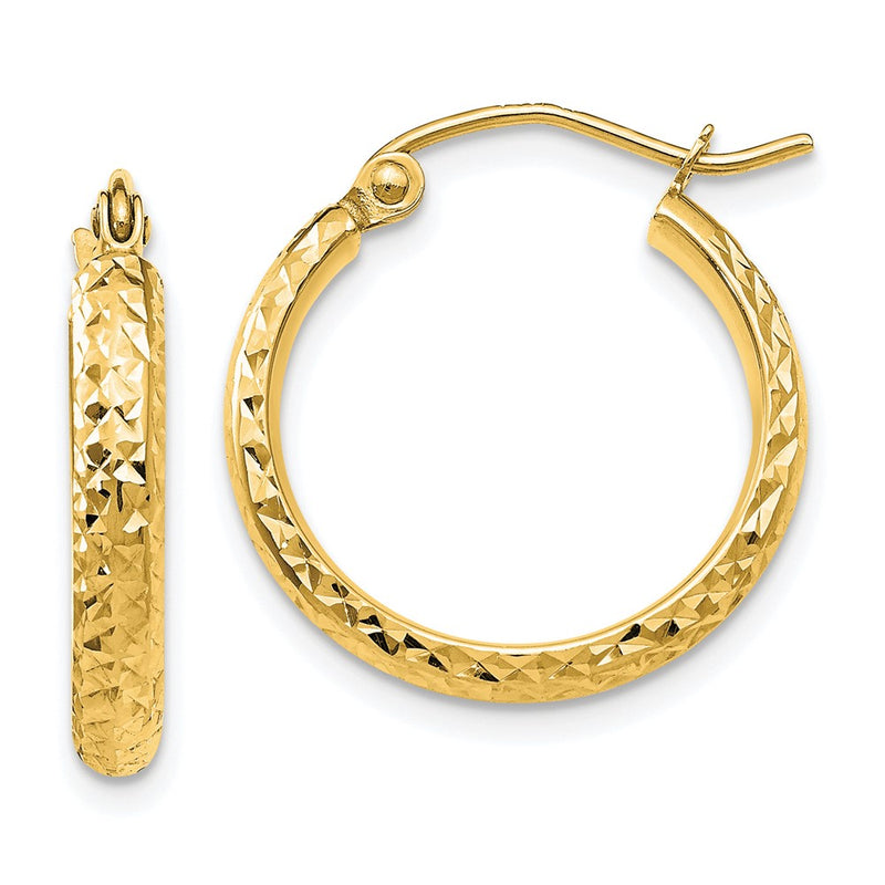 14K Yellow Gold Diamond-Cut 2.8X18mm Hollow Hoop Earrings