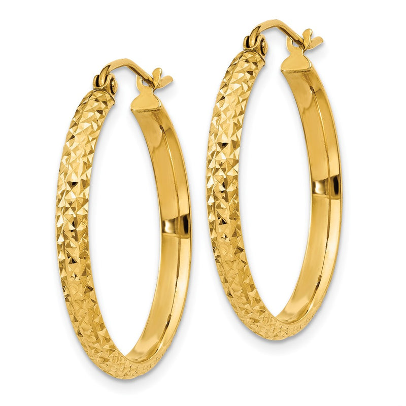 14K Yellow Gold Diamond-Cut 2.8X25mm Hollow Hoop Earrings