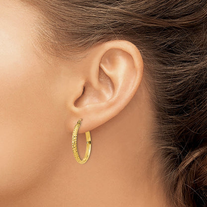 14K Yellow Gold Diamond-Cut 2.8X25mm Hollow Hoop Earrings
