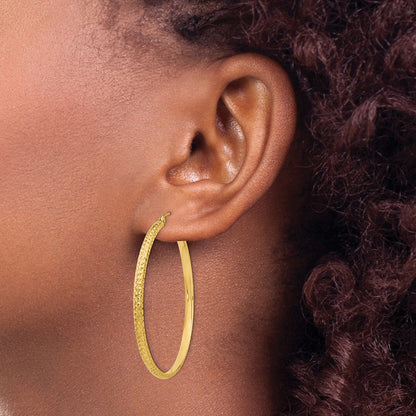14K Yellow Gold Diamond-Cut 2.8X46mm Hollow Hoop Earrings