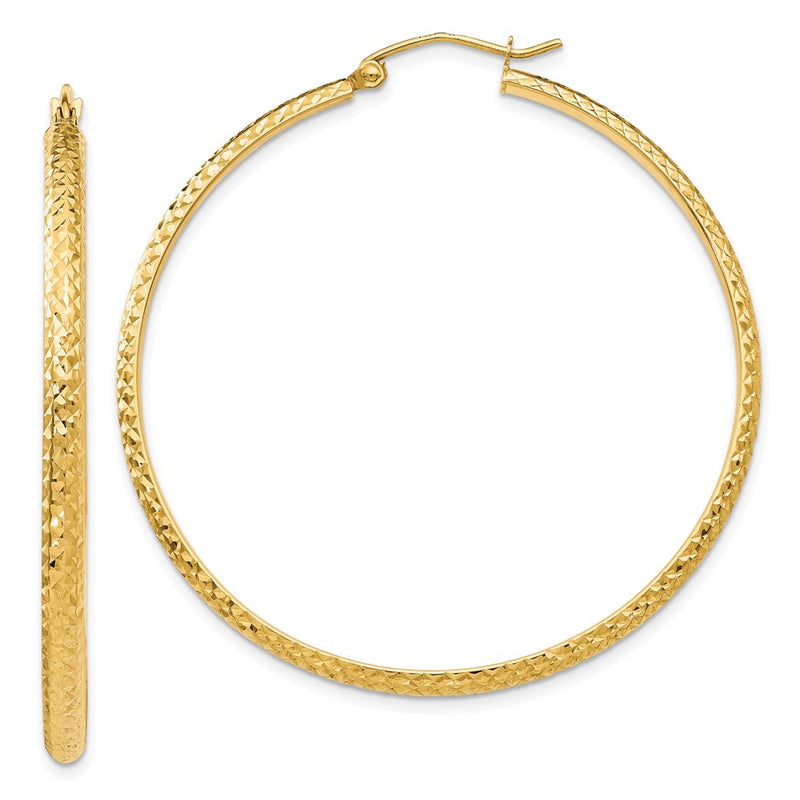 14K Yellow Gold Diamond-Cut 2.8X46mm Hollow Hoop Earrings
