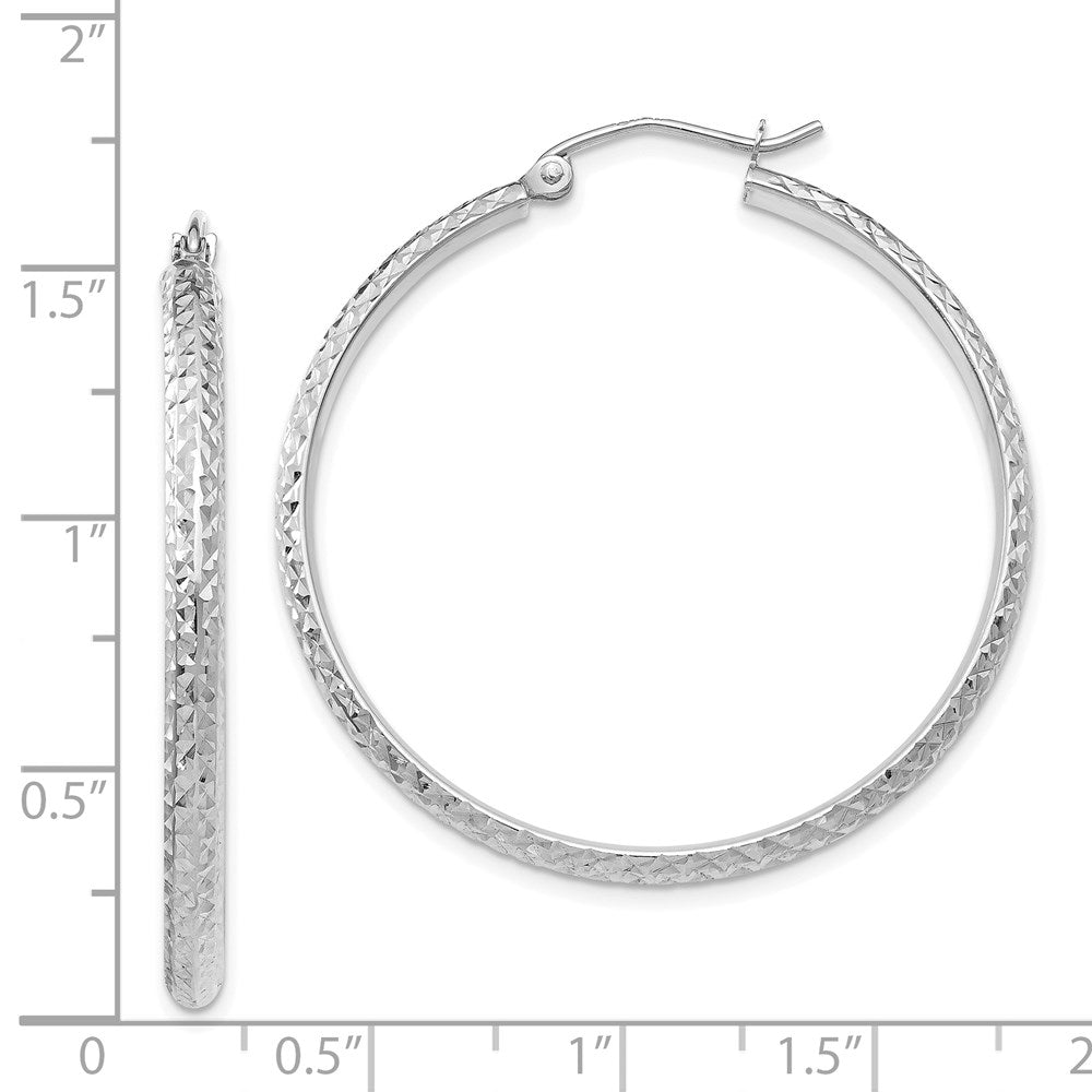 14K White Gold Diamond-Cut 2.8X37mm Hollow Hoop Earrings