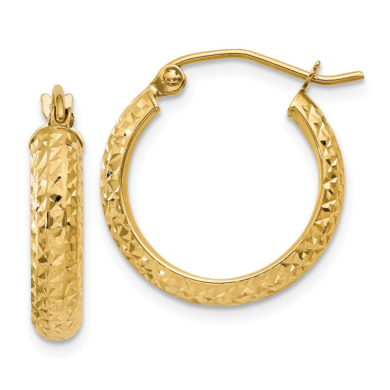 14K Yellow Gold Diamond-Cut 3.5X17mm Hollow Hoop Earrings