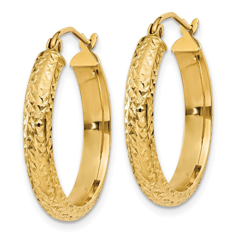 14K Yellow Gold Diamond-Cut 3.5X22mm Hollow Hoop Earrings