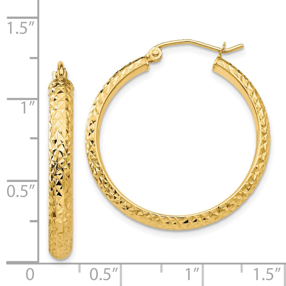 14K Yellow Gold Diamond-Cut 3.5X28mm Hollow Hoop Earrings