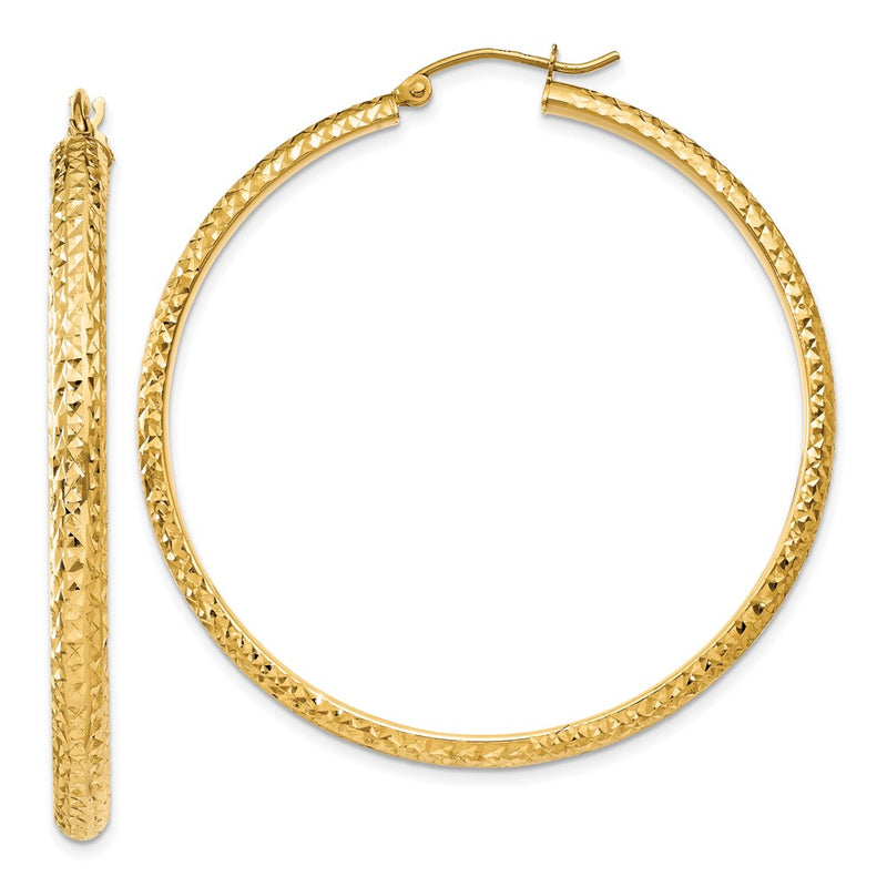 14K Yellow Gold Diamond-Cut 3.5X46mm Hollow Hoop Earrings