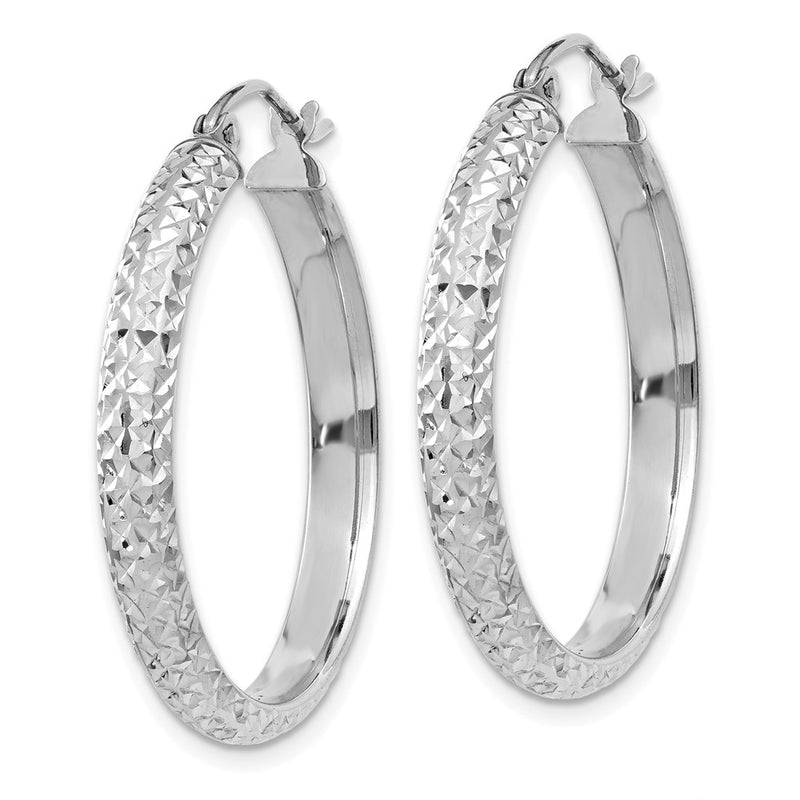 14K White Gold Diamond-Cut 3.5X28mm Hollow Hoop Earrings