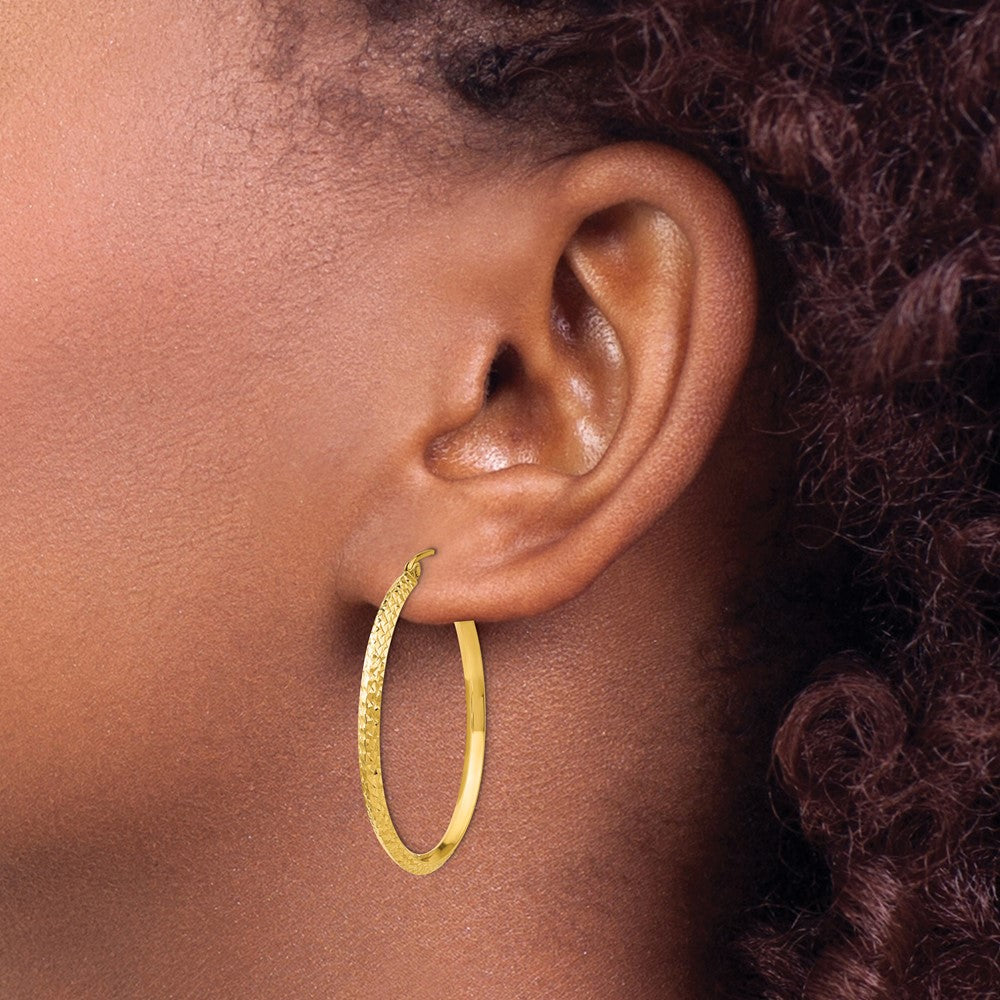 14K Yellow Gold Knife Edge Diamond-Cut Hollow Hoop Earrings