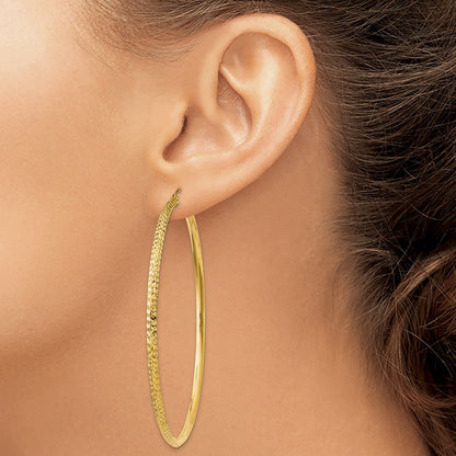 14K Yellow Gold Knife Edge Diamond-Cut Hollow Hoop Earrings