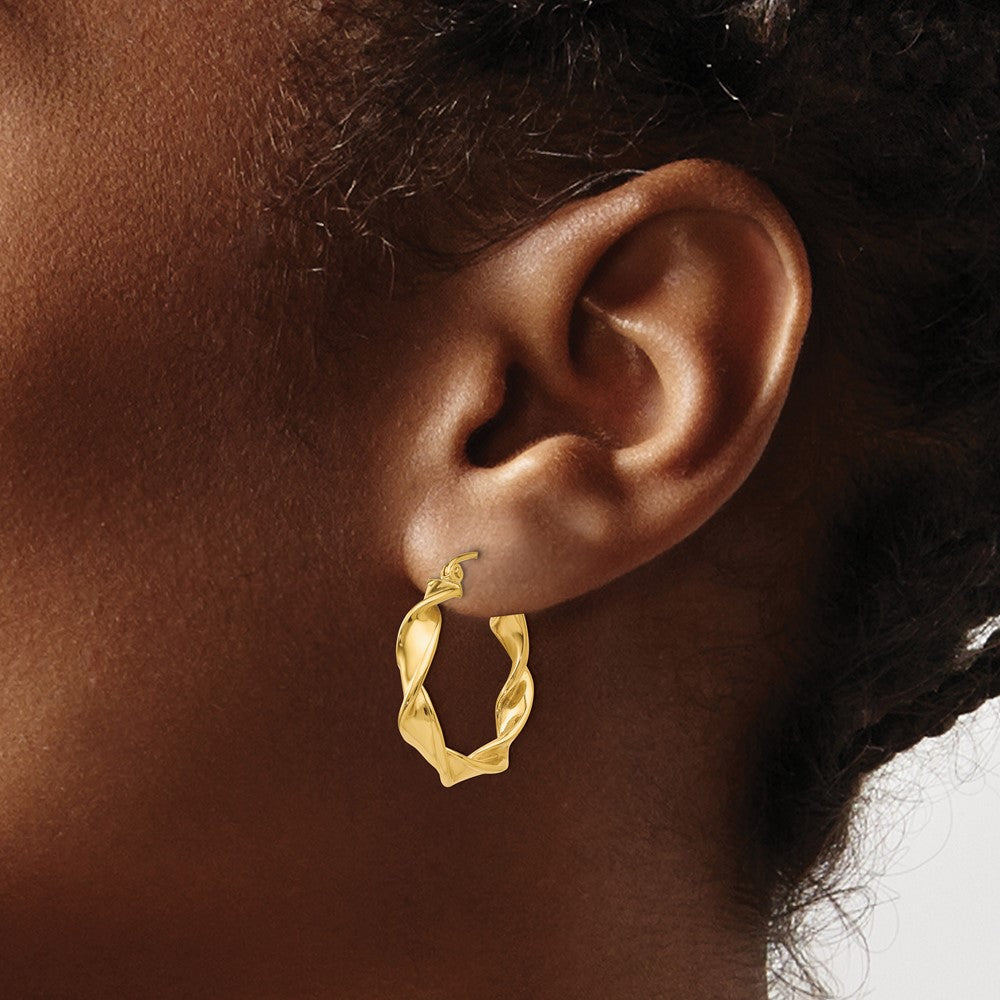 14K Yellow Gold 4.00mm Twisted Hoop Earrings