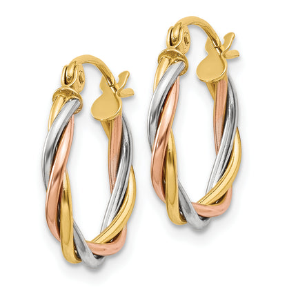 14K Tri-Color Polished 2.5mm Twisted Hoop Earrings