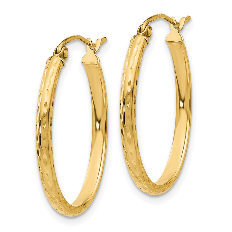 14K Yellow Gold Lightweight Diamond-Cut Oval Hoop Earrings