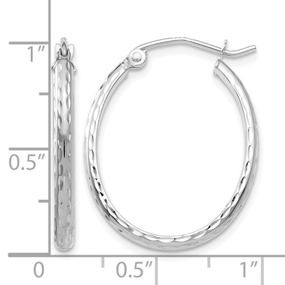 14K White Gold Lightweight Diamond-Cut Oval Hoop Earrings