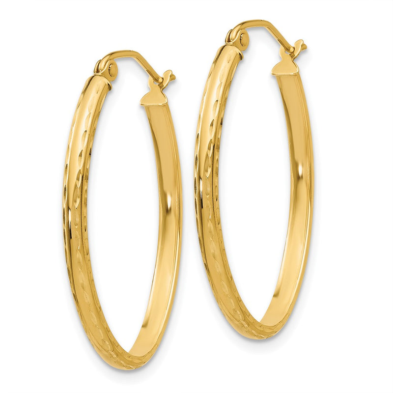 14K Yellow Gold Lightweight Diamond-Cut Oval Hoop Earrings