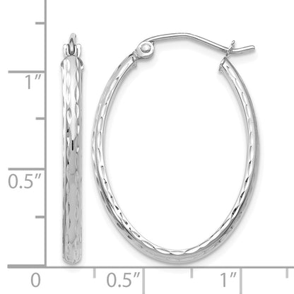 14K White Gold Lightweight Diamond-Cut Oval Hoop Earrings