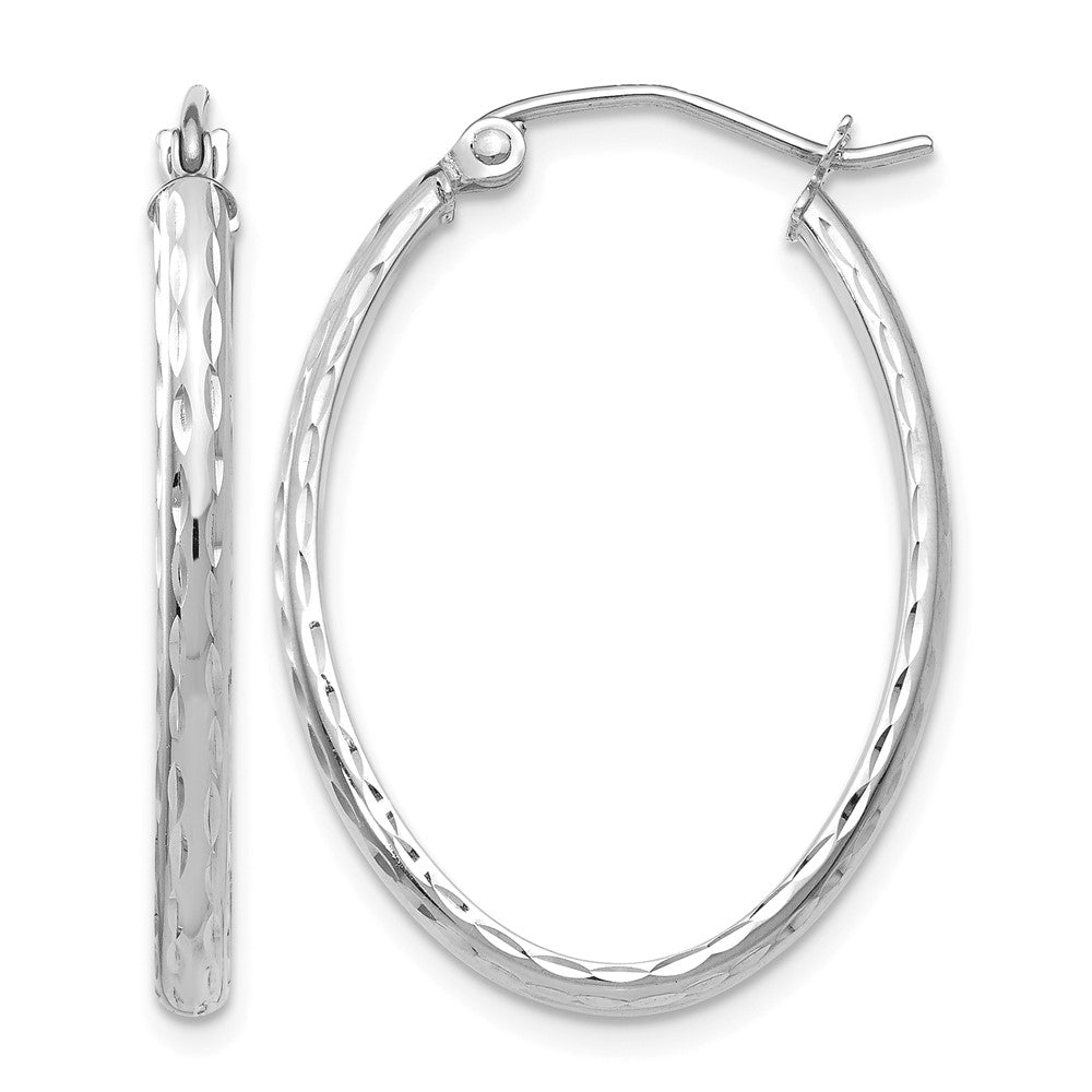 14K White Gold Lightweight Diamond-Cut Oval Hoop Earrings