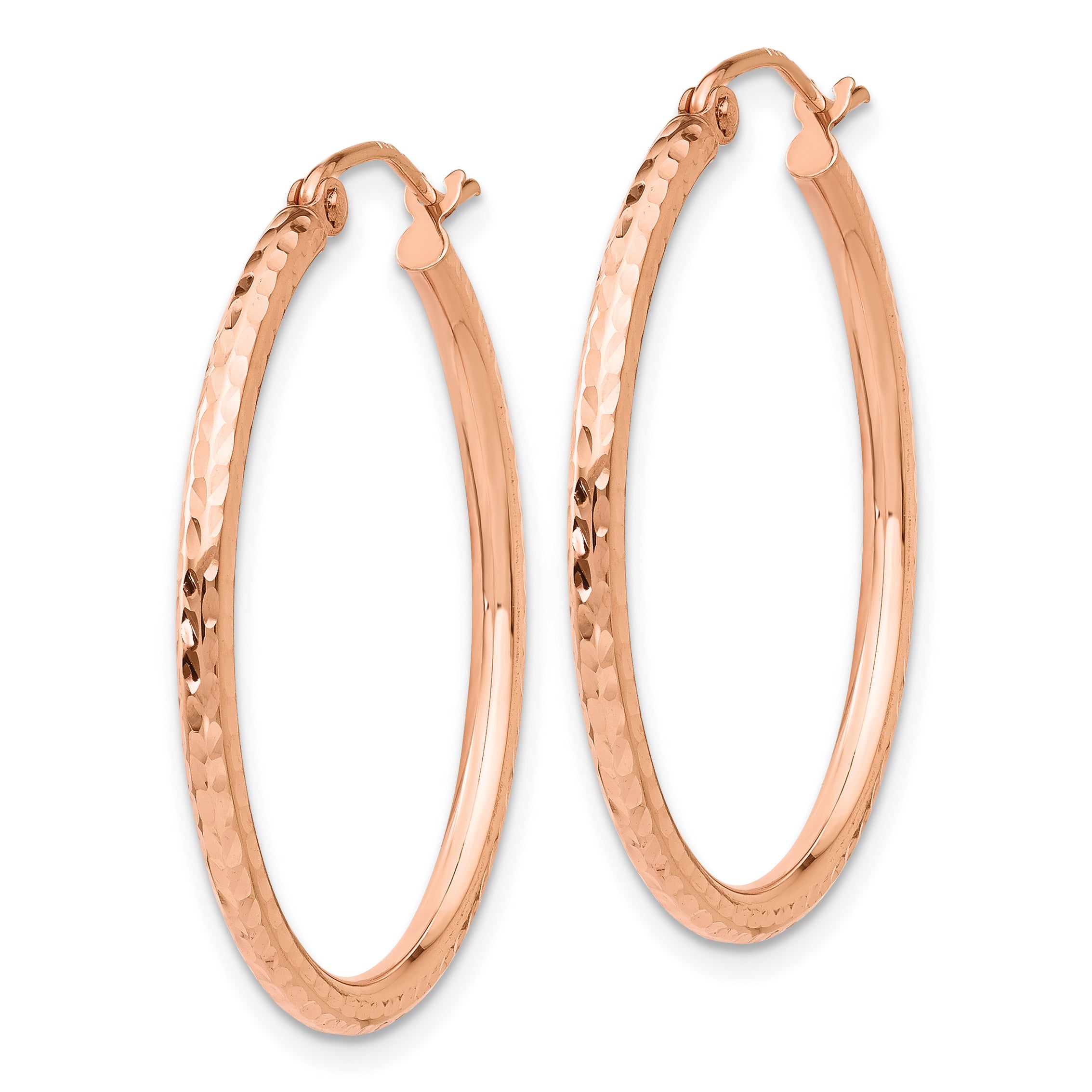 14K Rose Gold Diamond-Cut Polished Hoop Earrings