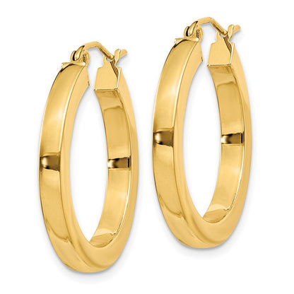14K Yellow Gold 3mm Polished Square Hoop Earrings