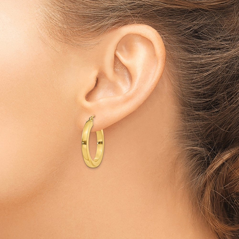 14K Yellow Gold 3mm Polished Square Hoop Earrings