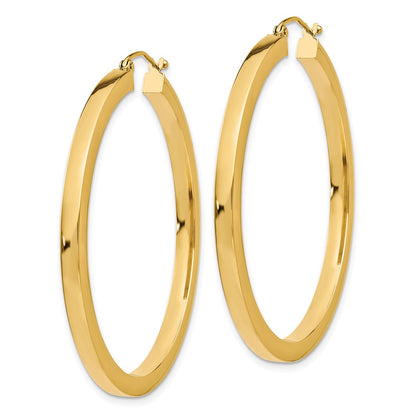 14K Yellow Gold 3mm Polished Square Hoop Earrings