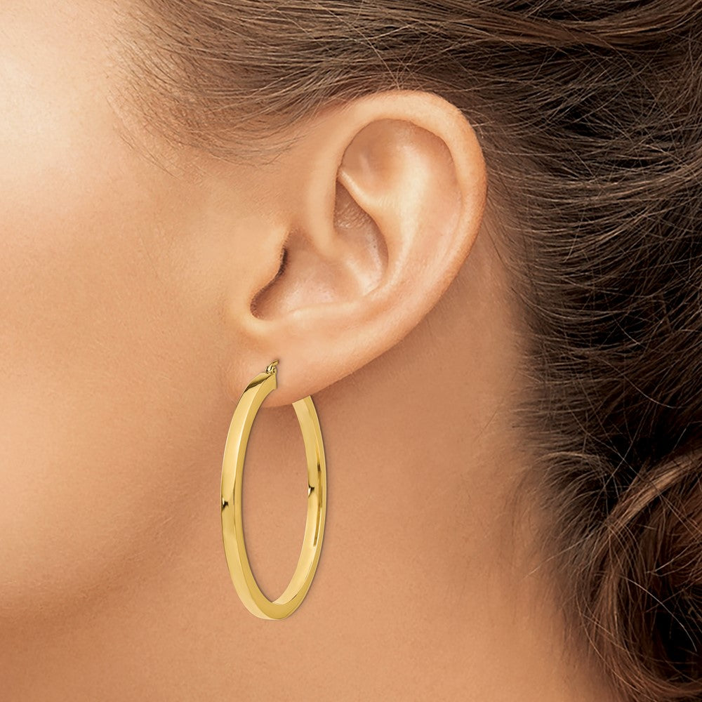 14K Yellow Gold 3mm Polished Square Hoop Earrings