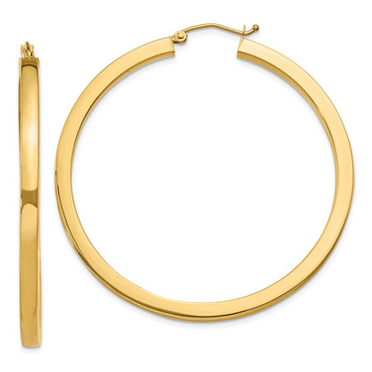 14K Yellow Gold 3mm Polished Square Hoop Earrings