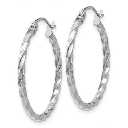 14K White Gold Wg Twist Polished Hoop Earring