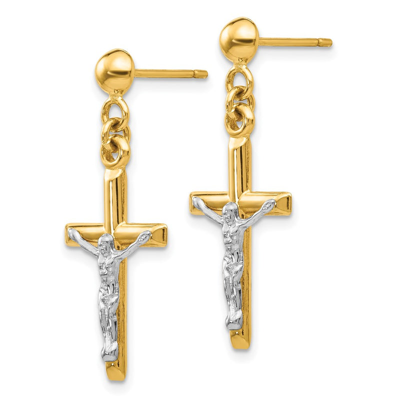 14K Two-Tone Hollow Crucifix Earrings