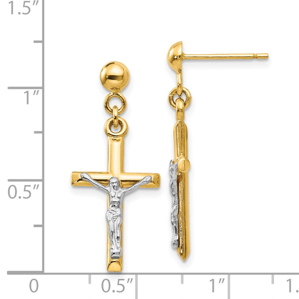 14K Two-Tone Hollow Crucifix Earrings