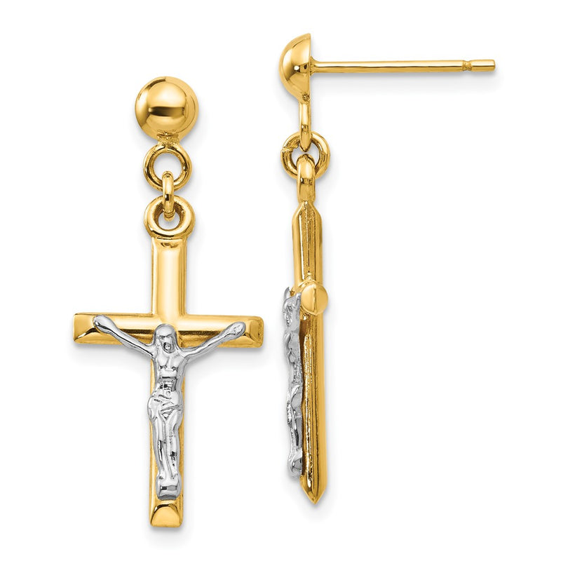 14K Two-Tone Hollow Crucifix Earrings