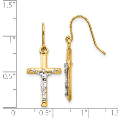 14K Two-Tone Polished Crucifix Earrings