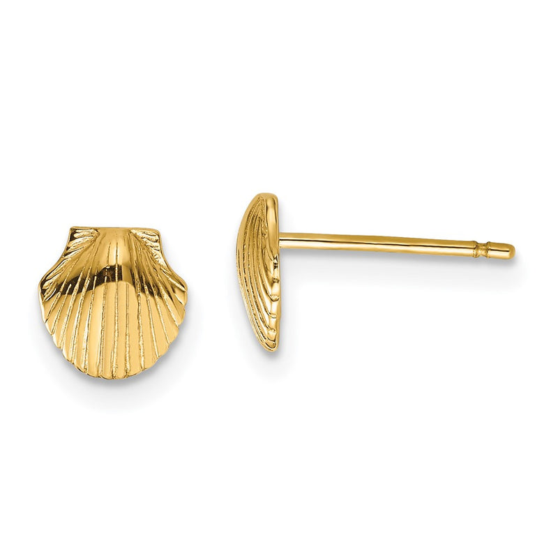 14K Yellow Gold Mini Scallop Shell Post Earrings