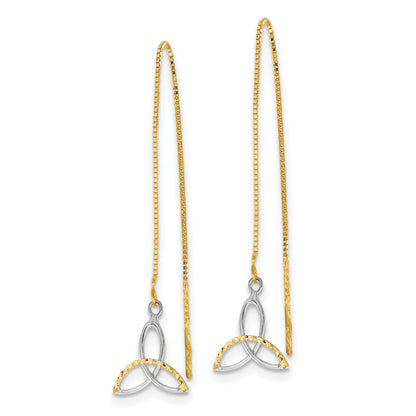 14K Yellow & Rhodium W/Rhodium D/C Box Chain Celtic Knot Threader Earrings