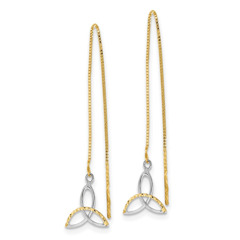 14K Yellow & Rhodium W/Rhodium D/C Box Chain Celtic Knot Threader Earrings