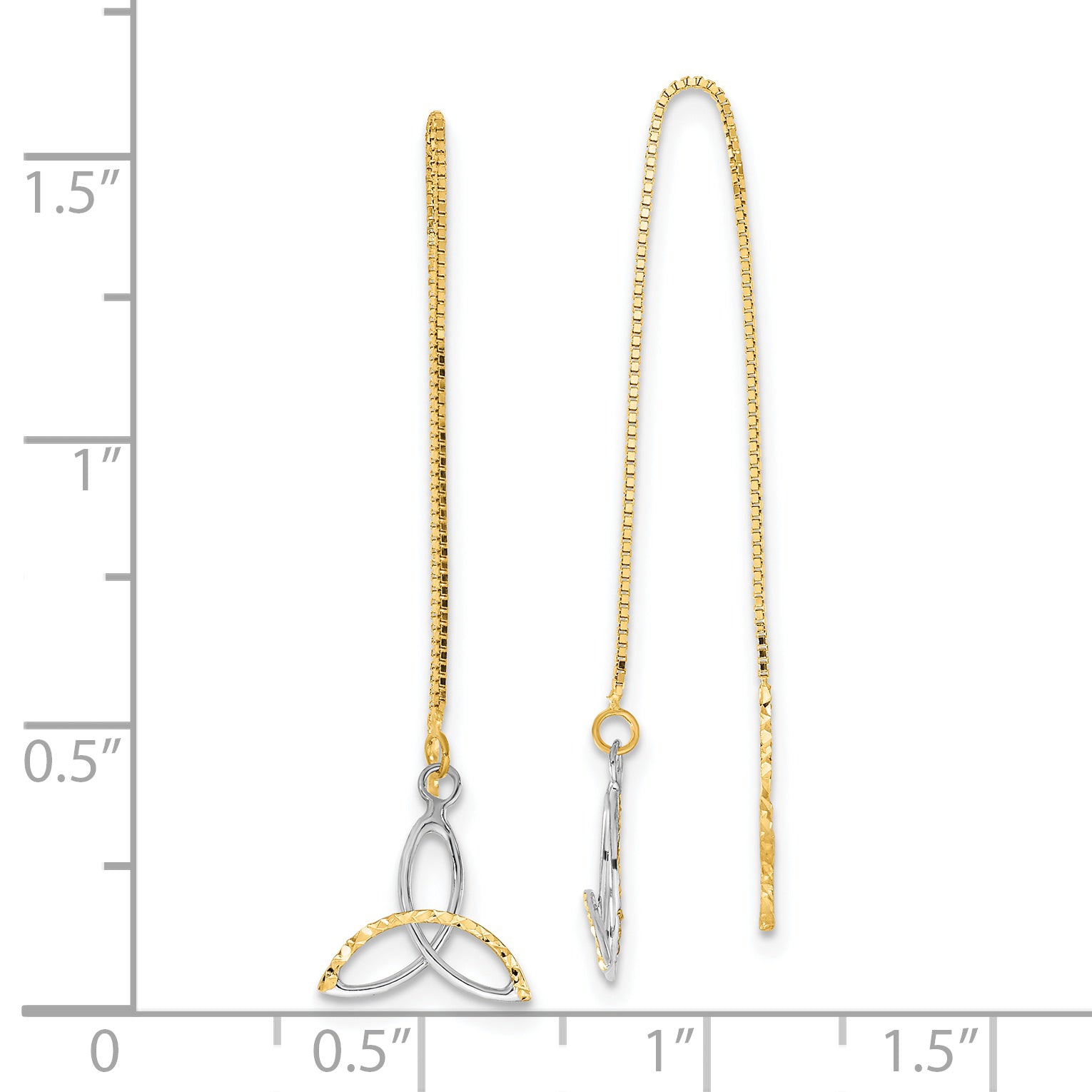14K Yellow & Rhodium W/Rhodium D/C Box Chain Celtic Knot Threader Earrings